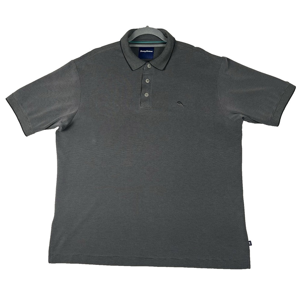 TOMMY BAHAMA Polo Shirt Mens Large Gray Performance‎ Geometric Short Sleeve Golf